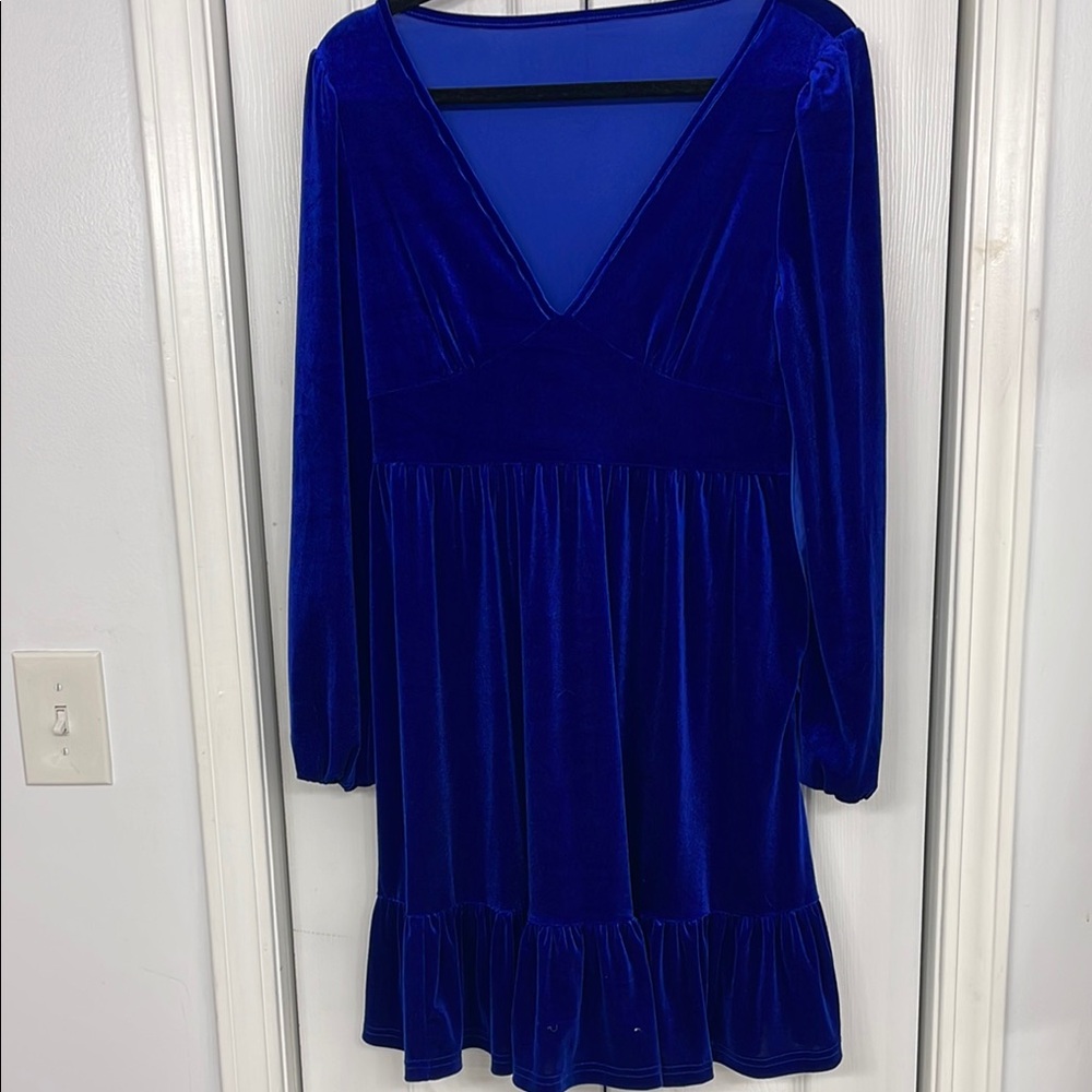 HALARA Royal Blue Velvet Dress